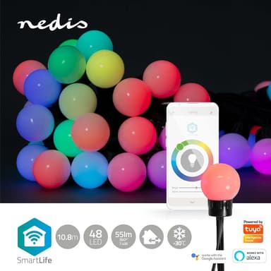 Nedis SmartLife Dekorativa Lampor | Festljus | Wi-Fi | RGB | 48 LED's | 10.8 m | Android™ / IOS | Glödlampediameter: 30 mm
