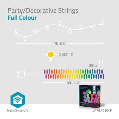 Nedis SmartLife Dekorativa Lampor | Festljus | Wi-Fi | RGB | 48 LED's | 10.8 m | Android™ / IOS | Glödlampediameter: 30 mm