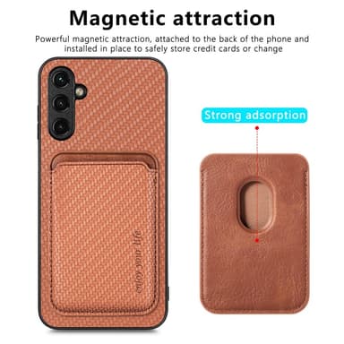 SKALO Samsung A14 4G/5G Carbon Fiber Skal med Korthållare - Brun