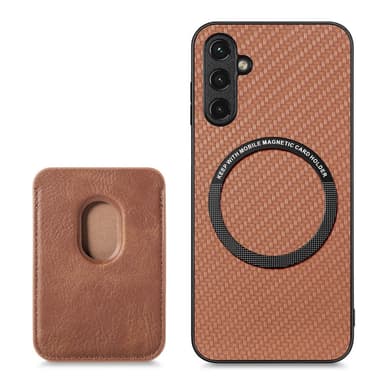 SKALO Samsung A14 4G/5G Carbon Fiber Skal med Korthållare - Brun