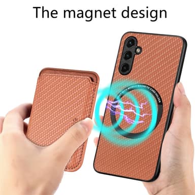 SKALO Samsung A14 4G/5G Carbon Fiber Skal med Korthållare - Brun