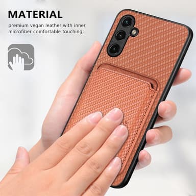 SKALO Samsung A14 4G/5G Carbon Fiber Skal med Korthållare - Brun