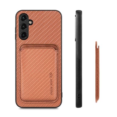 SKALO Samsung A14 4G/5G Carbon Fiber Skal med Korthållare - Brun
