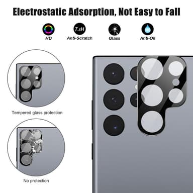 2-PACK SKALO Samsung S23 Ultra 3D Linsskydd/Kameraskydd Härdat Glas - Svart