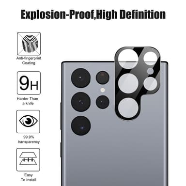 SKALO Samsung S23 Ultra 3D Linsskydd/Kameraskydd Härdat Glas - Svart