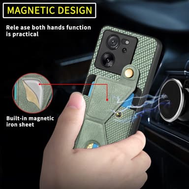 SKALO Xiaomi 13T/13T Pro Carbon Fiber Skal med Korthållare - Brun