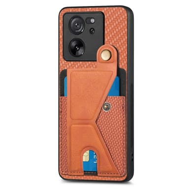 SKALO Xiaomi 13T/13T Pro Carbon Fiber Skal med Korthållare - Brun