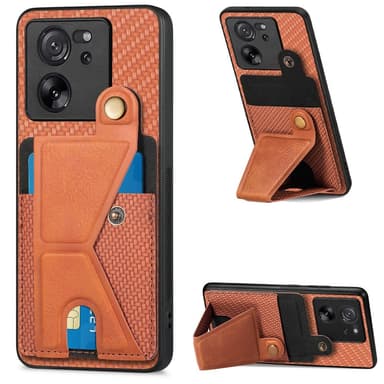 SKALO Xiaomi 13T/13T Pro Carbon Fiber Skal med Korthållare - Brun