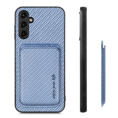 SKALO Samsung A54 5G Carbon Fiber Skal med Korthållare - Blå