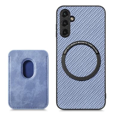 SKALO Samsung A54 5G Carbon Fiber Skal med Korthållare - Blå