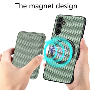 SKALO Samsung A14 4G/5G Carbon Fiber Skal med Korthållare - Grön
