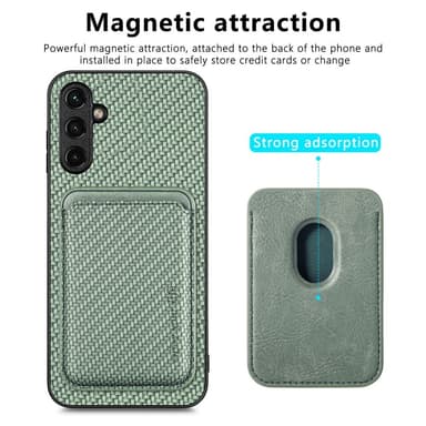 SKALO Samsung A14 4G/5G Carbon Fiber Skal med Korthållare - Grön