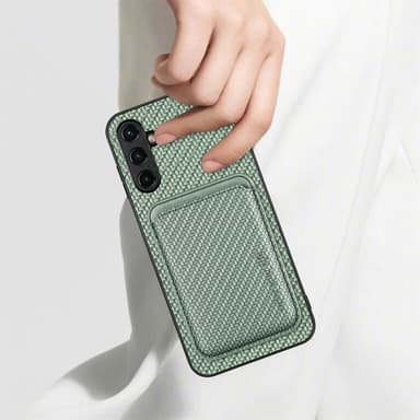SKALO Samsung A14 4G/5G Carbon Fiber Skal med Korthållare - Grön