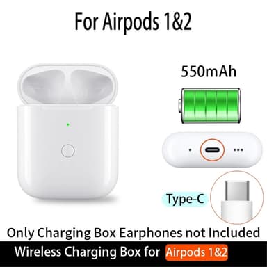 För AirPods 1/2 Ersättningsladdningsfodral Inbyggt 550mAh Batteri
