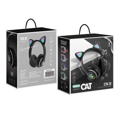 Bluetooth Over Ear Music Headset Glowing Cat Ear - Svart