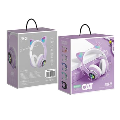 Bluetooth Over Ear Music Headset Glowing Cat Ear - Lila