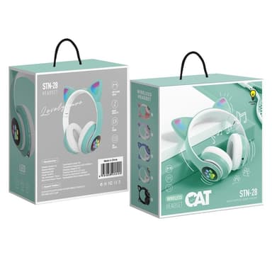 Bluetooth Over Ear Music Headset Glowing Cat Ear - Grön