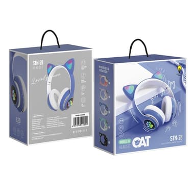 Bluetooth Over Ear Music Headset Glowing Cat Ear - Blå