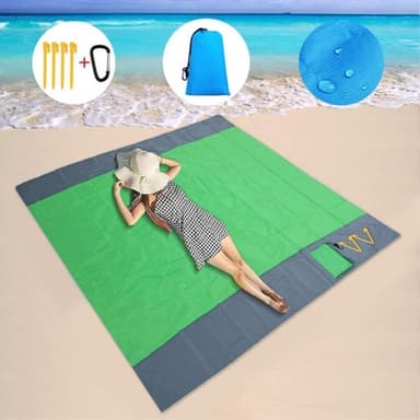 Stor Strandfilt 210x200cm Sandtät Vattentät Lätt Utomhusfilt Grön