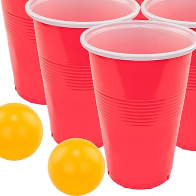 Ölpong / Beer Pong | Uppsättning med 24 plastmuggar och 24 bordtennisbollar