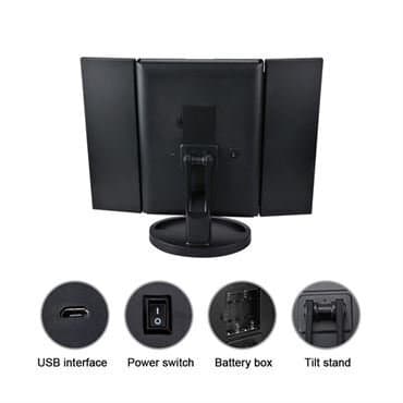 UNIQ LED Trifold Hollywood Makeup Spegel - Svart