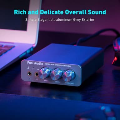 Fosi Audio K5 Pro Gaming DAC hörlursförstärkare Digital-till-Analog ljudomvandlare USB Typ C/Koaxial till RCA/Optisk/3,5MM AUX för PS5/PC/MAC/Dator