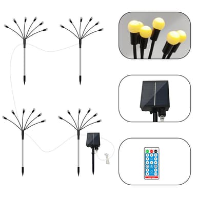 Solcellsdriven trädgårdsbelysning Firefly med 8 LED-lampor 4-pack Varm