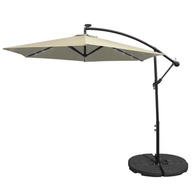 Gräddvitt 3m LED Cantilever Parasoll med Solfjäderformad Bas