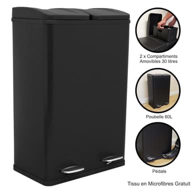 60L Dual Pedal Bin i Svart
