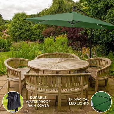 Grönt 3m LED Cantilever Parasoll