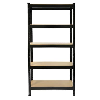2 x T-RAX hyllenheter i svart metall 75 cm x 150 cm x 30 cm med gratis ihopkopplingsfästen