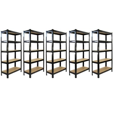 5 x T-RAX Svarta Hyllenheter i Metall 75cm x 150cm x 30cm