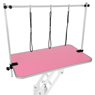 Vitt Hydrauliskt Bord för Husdjurstrimmning - Rosa Bordsyta