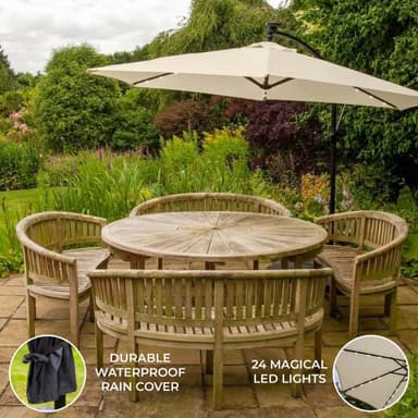 Gräddvitt 3m LED Cantilever Parasoll