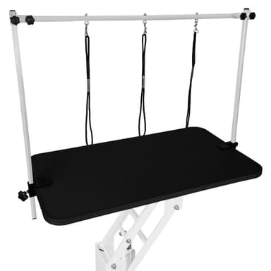Vitt Hydrauliskt Bord för Husdjurstrimmning - Svart Bordsyta