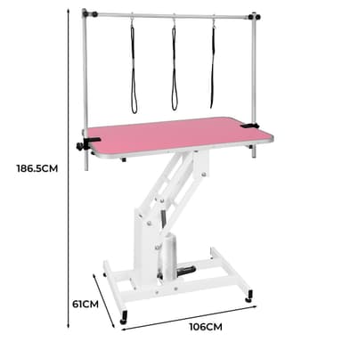 Vitt Hydrauliskt Bord för Husdjurstrimmning - Rosa Bordsyta