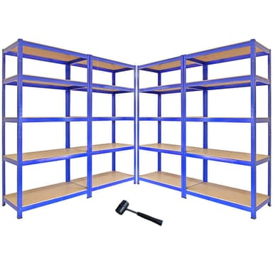 Monster Racking T-Rax metallförvaringshyllor, blå, 90 cm B, 45 cm D, set med 4