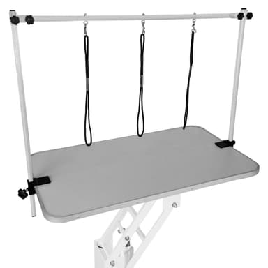 Vitt Hydrauliskt Bord för Husdjurstrimmning - Grå Bordsyta
