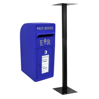 Blå skotsk postlåda med stativ