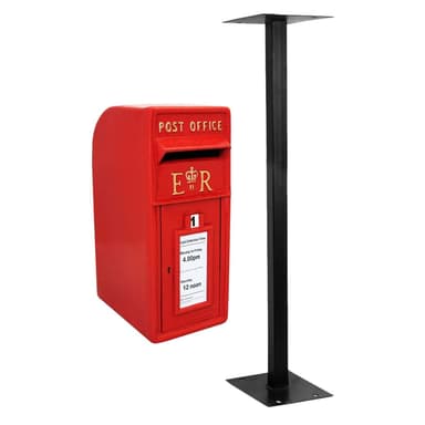 Röd Royal Mail postlåda med stativ