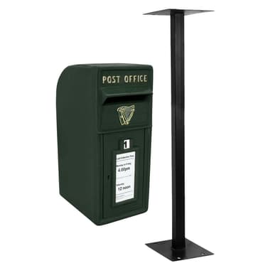 Grön irländsk postlåda med stativ