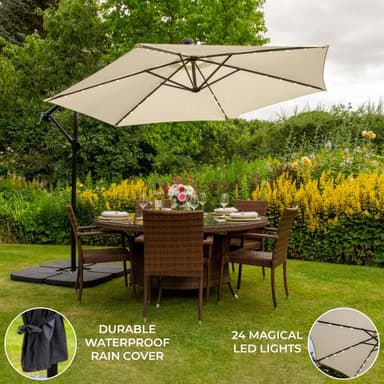 Gräddvitt 3m LED Cantilever Parasoll med Fyrkantig Bas