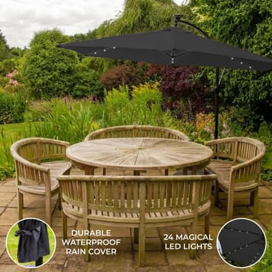 Grått 3m LED Cantilever Parasoll