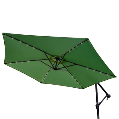 Grön 3m LED Cantilever Parasoll med Solfjäderformad Bas