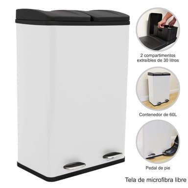 60L Dual Pedal Bin i Vit