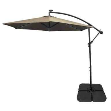 Beige 3m LED Cantilever Parasoll med Fyrkantig Bas