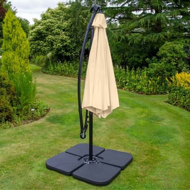 Beige 3m LED Cantilever Parasoll med Fyrkantig Bas