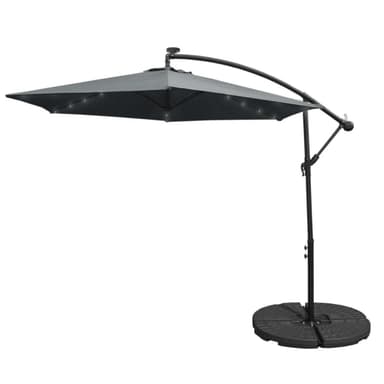 Grå 3m LED Cantilever Parasoll med Solfjäderformad Bas