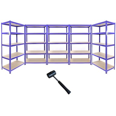 Monster Racking T-Rax metallförvaringshyllor, blå, 90 cm B, 45 cm D, set med 5