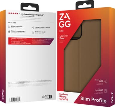 Zagg iPhone 16e/15/14/13 plånboksfodral (brunt)